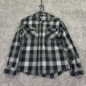 Mountain Club Shirt Mens Medium Gray Plaid Flannel Long Sleeve Button Up Pockets